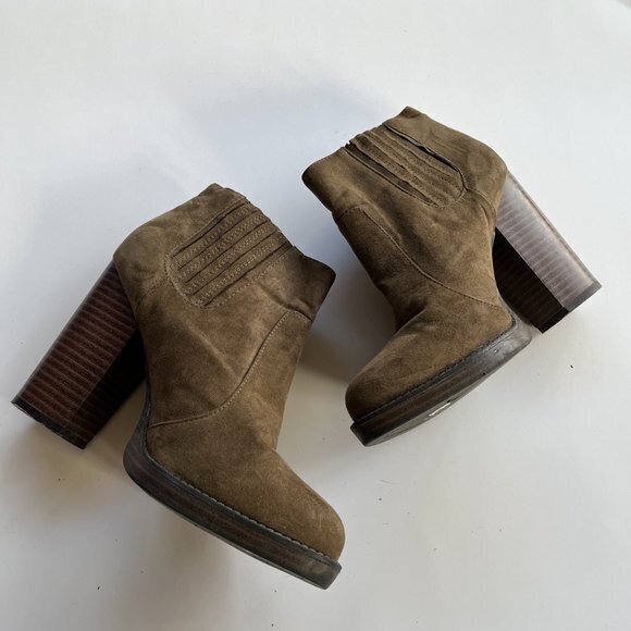 ZARA SUEDE STACK CHUNKY HEELED ANKLE BOOTS BOOTIES - Picture 2 of 11